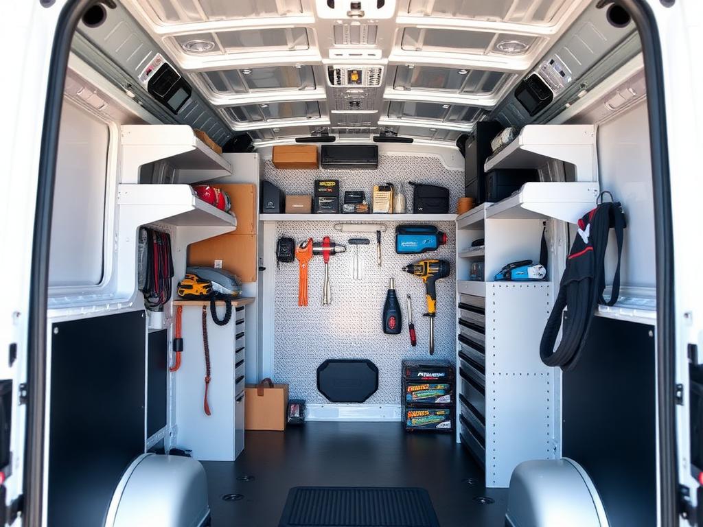 Inside view of custom work van shelving system